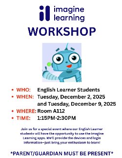 Imagine Learning Workhsop Flyer for December in English